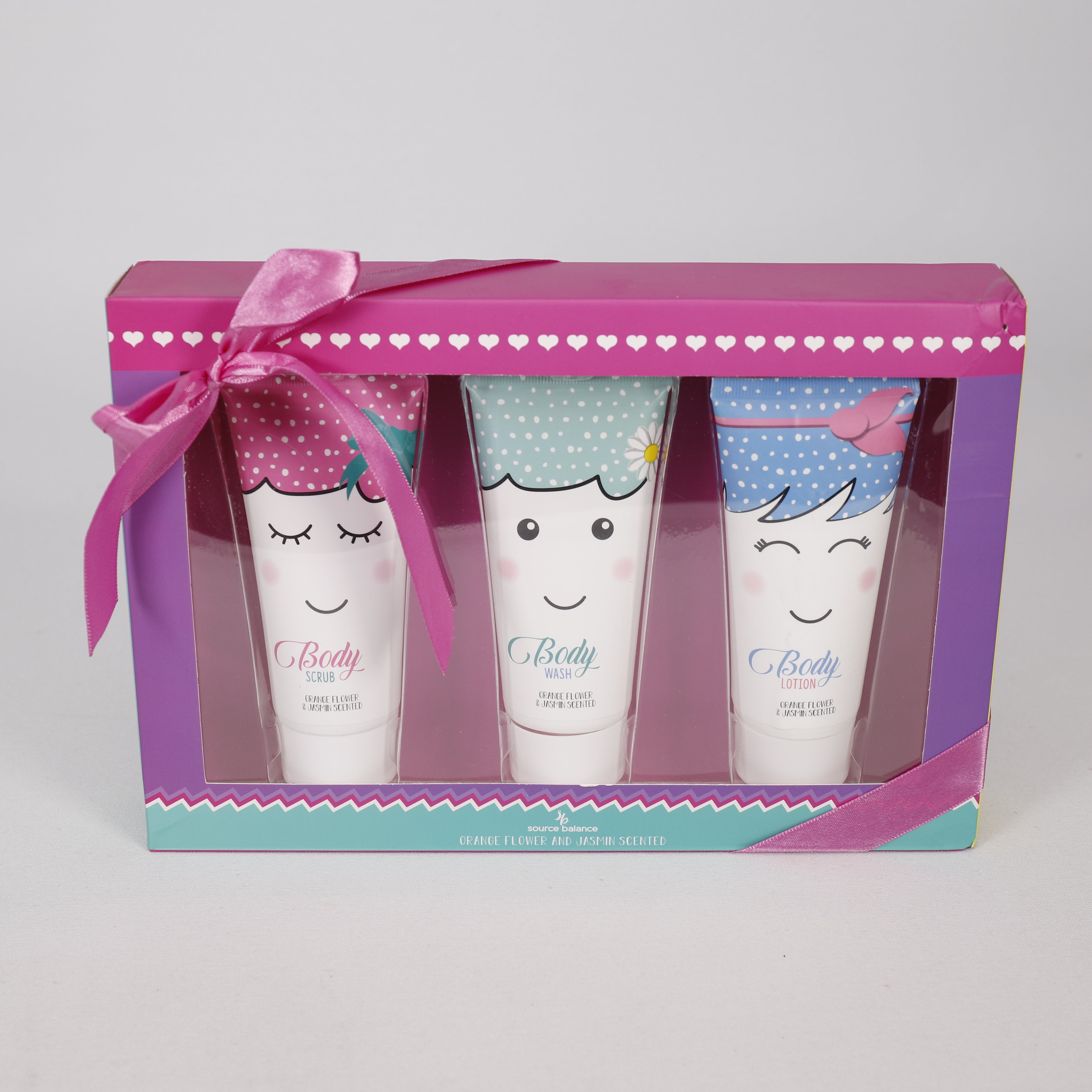 Geschenk Set, Körperpeeling Gel, Duschgel, Körperlotion, Orangenblüten & Jasmin Duft