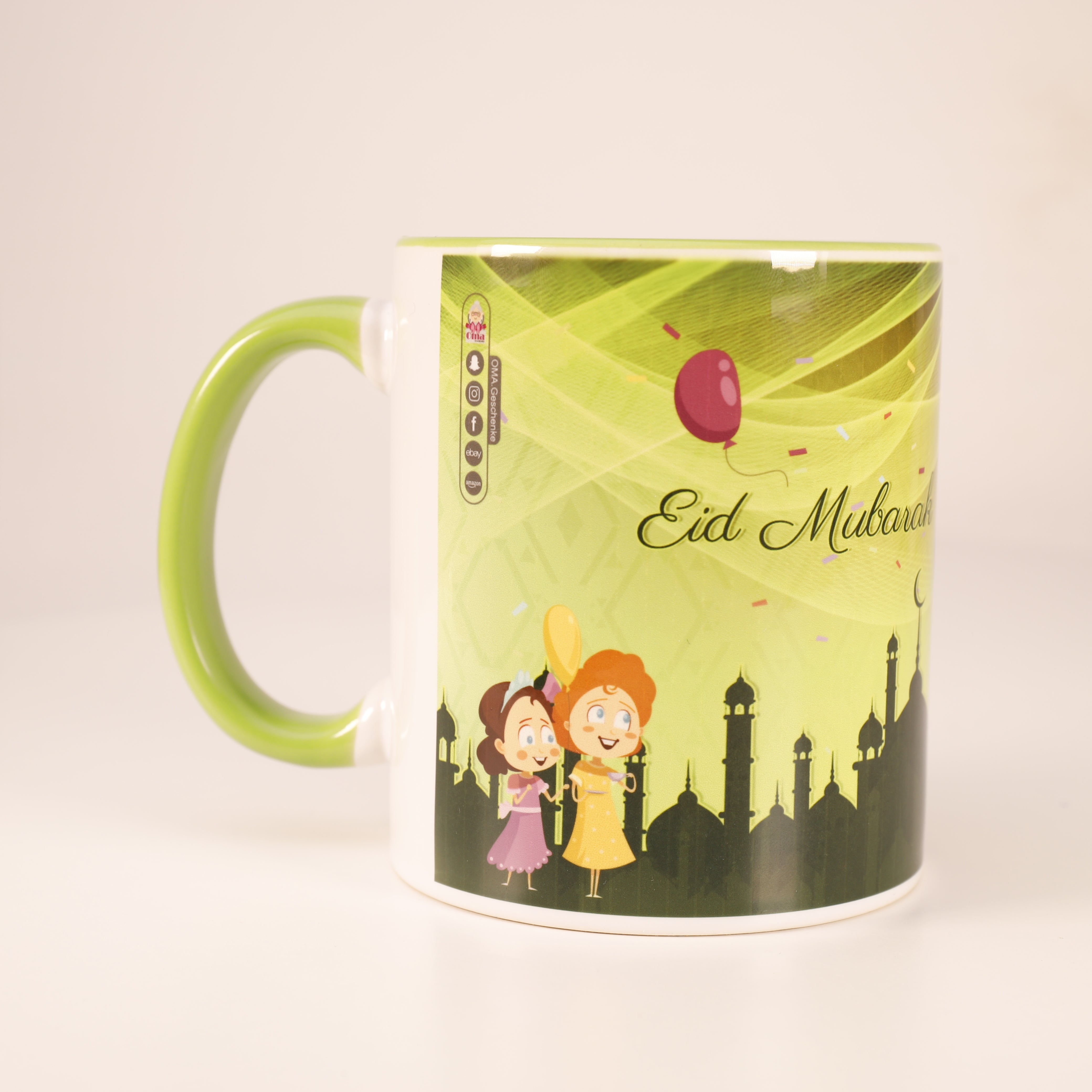 Eid Mubarak Tassen, Tassendruck, Tasse mit Eid Motiv, Keramik Kaffeetasse 300ml.