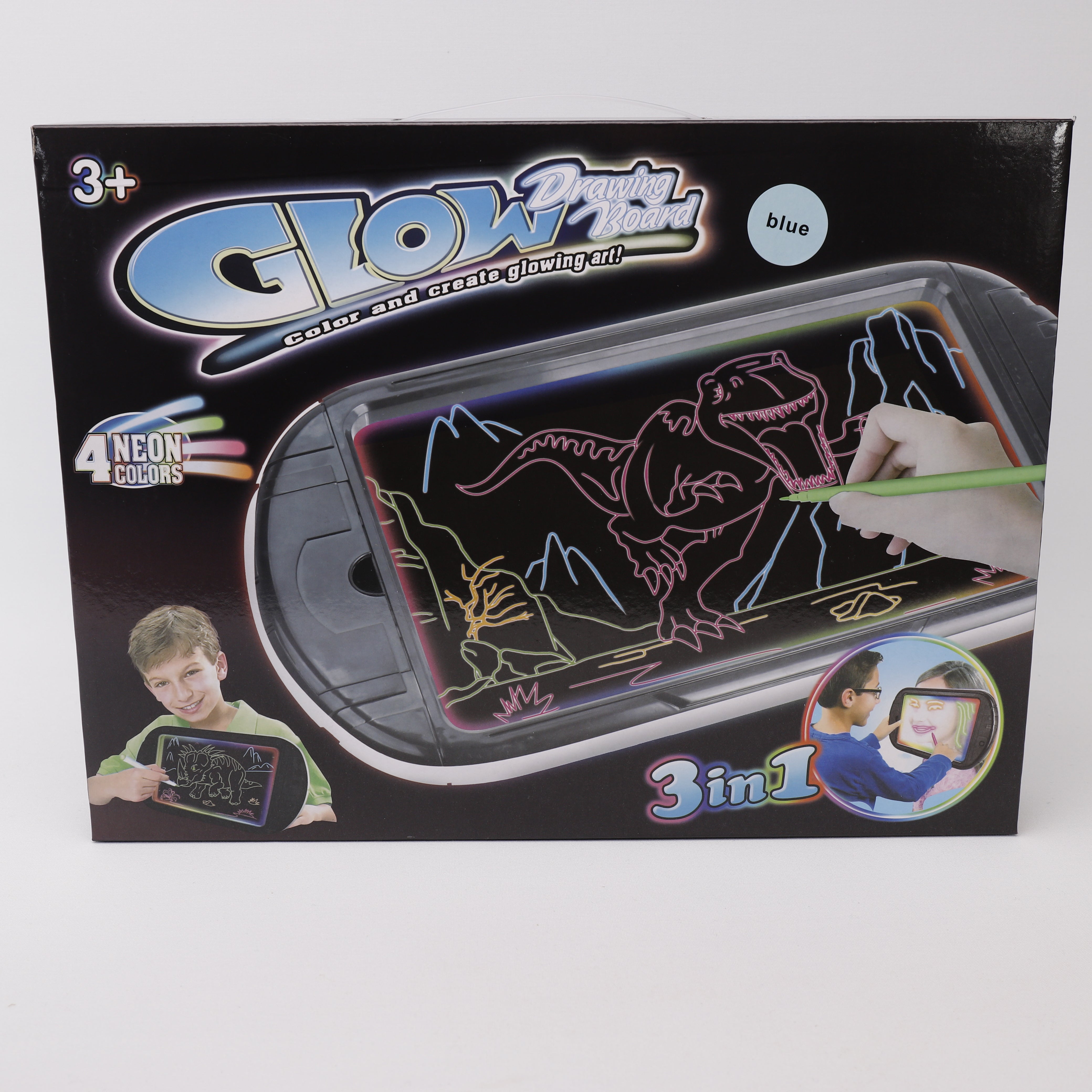 GLOW Drawing Board, Led Licht Zeichenbrett Glow 4 Markierungen 34x22cm, Dinotoys