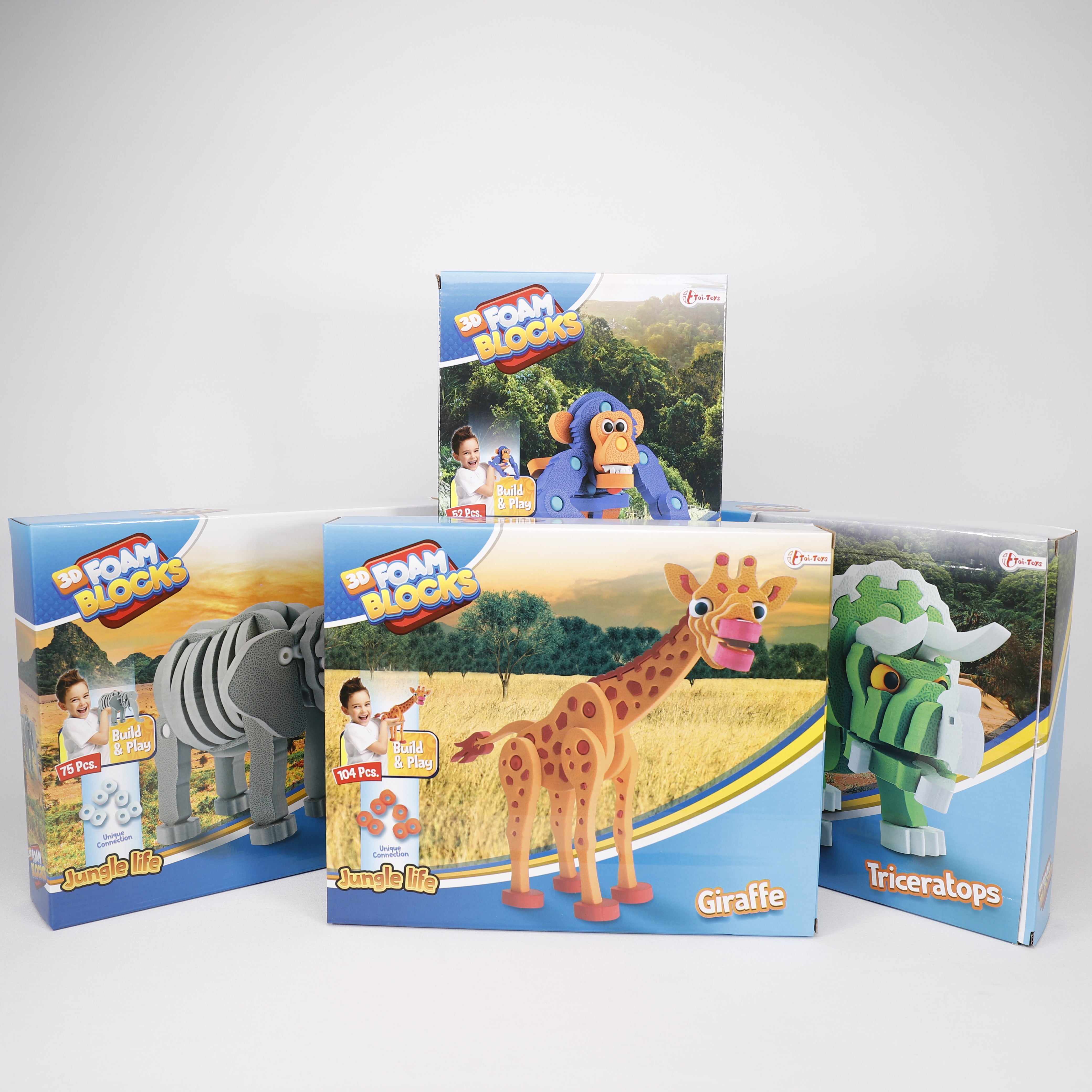 3D Foam Blocks, Puzzle Elefant 31cm, Schaumstoff Grau 75-teilig, ab 4J, Toi-Toys