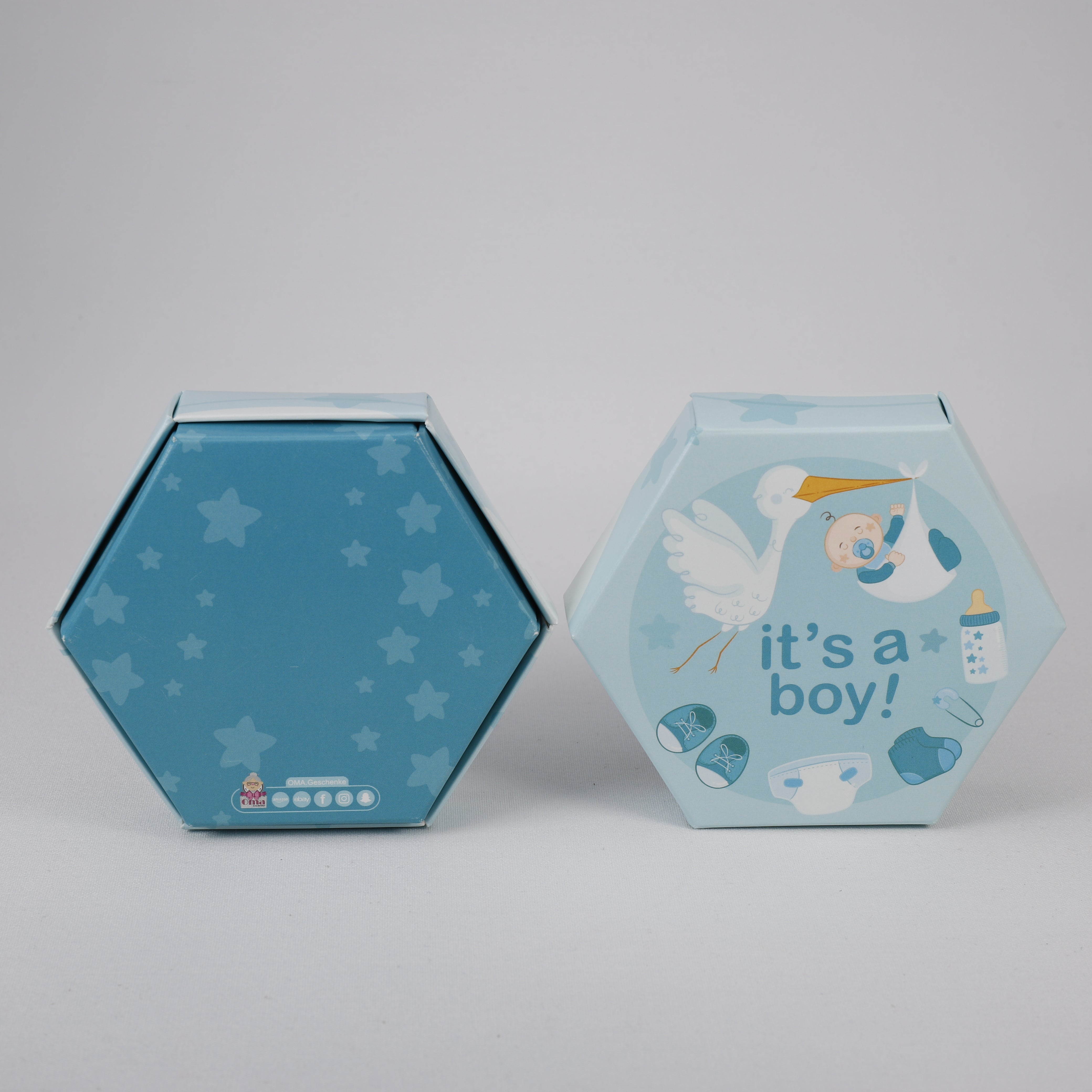 50 x Gastgeschenke Geschenkbox Babyparty Baby Junge Taufe Geburt 9,5 x 3 cm Blau.