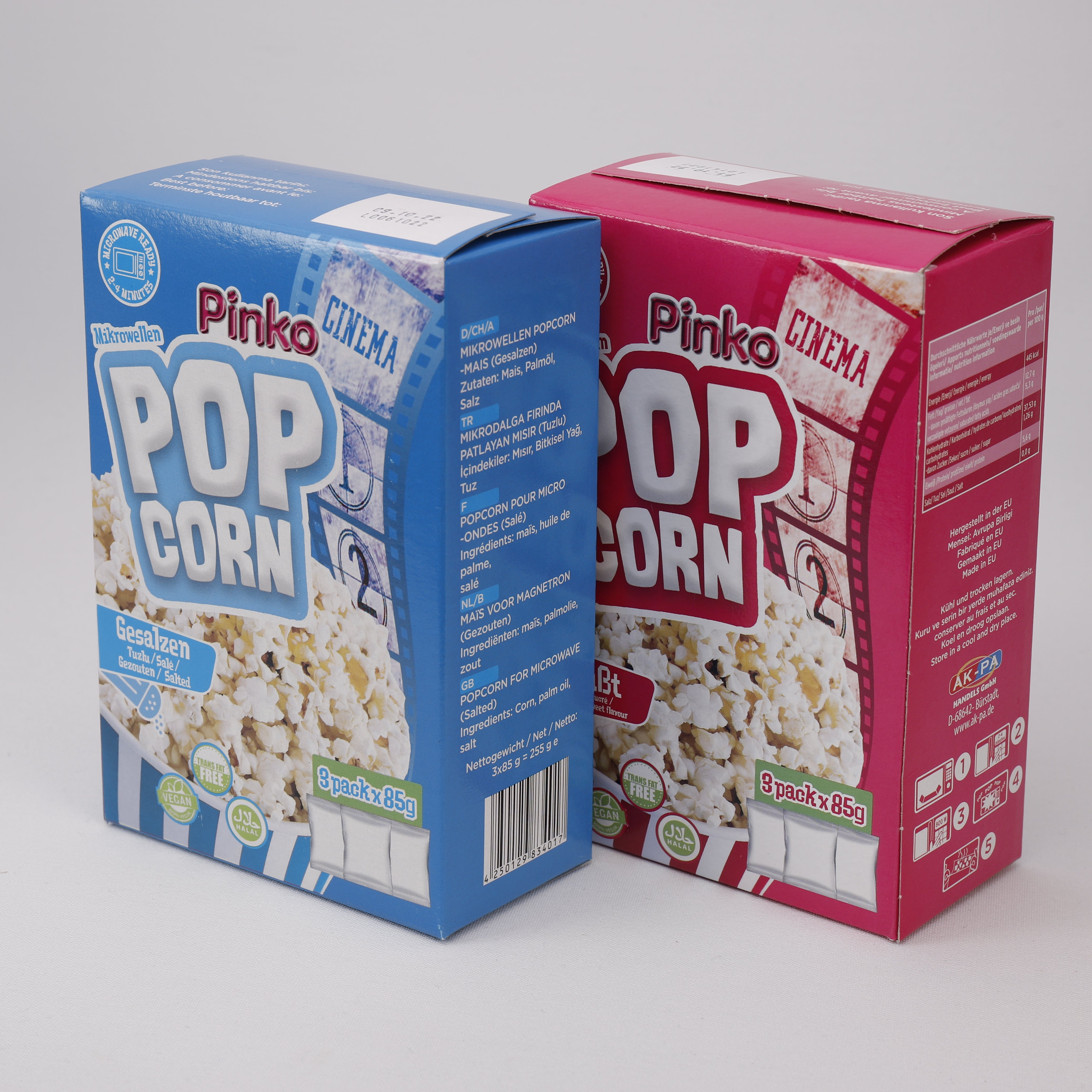 Pinko Mikrowellen Popcorn, Gesalzen 3 Pack 85g, Vegan Snacks, Halal, 2-4 Minuten