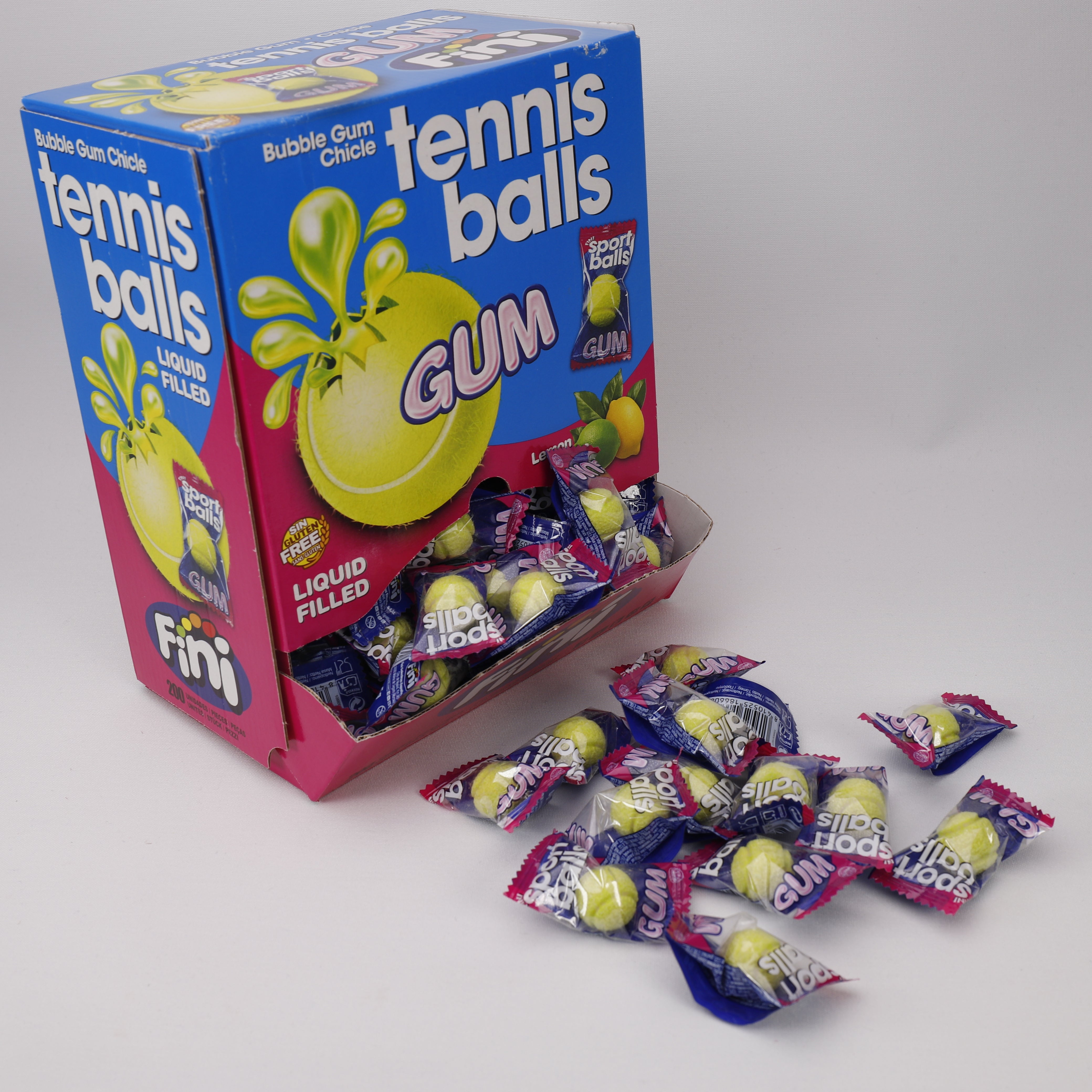 Fini Tennisballs, Kaugummi, Lemon, Flüssig Gefüllt, Halal, Süßigkeiten, 200 Stk. 1kg.
