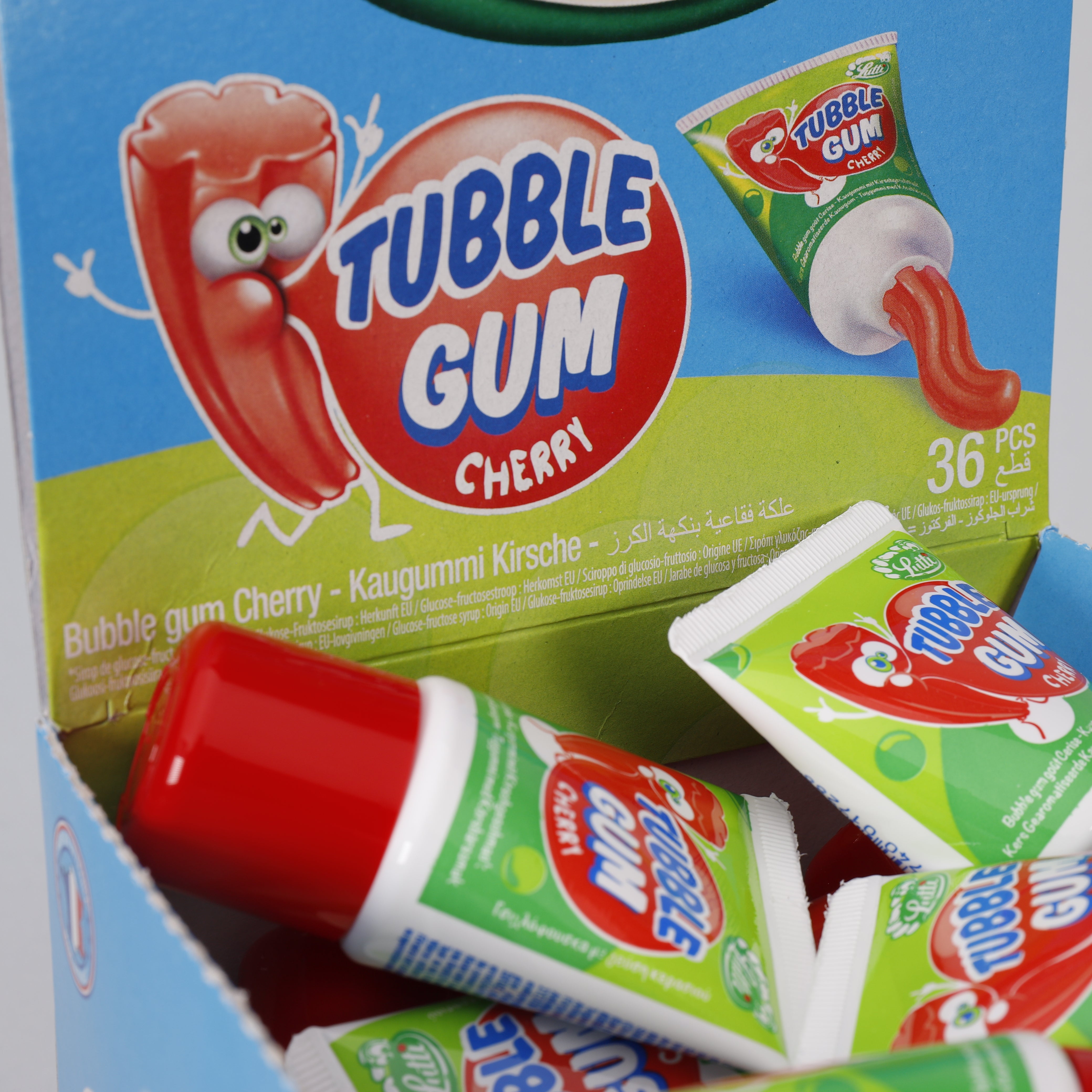 36 Stk. Cherry Gum Tubble Kaugummi in der Tube, 1,26 Kg, Halal, TOP Süßigkeiten.