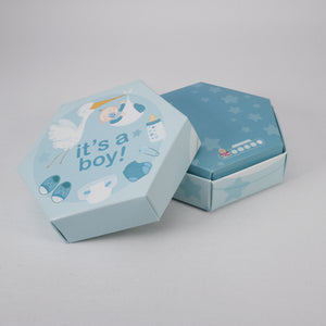 50 x Gastgeschenke Geschenkbox Babyparty Baby Junge Taufe Geburt 9,5 x 3 cm Blau.