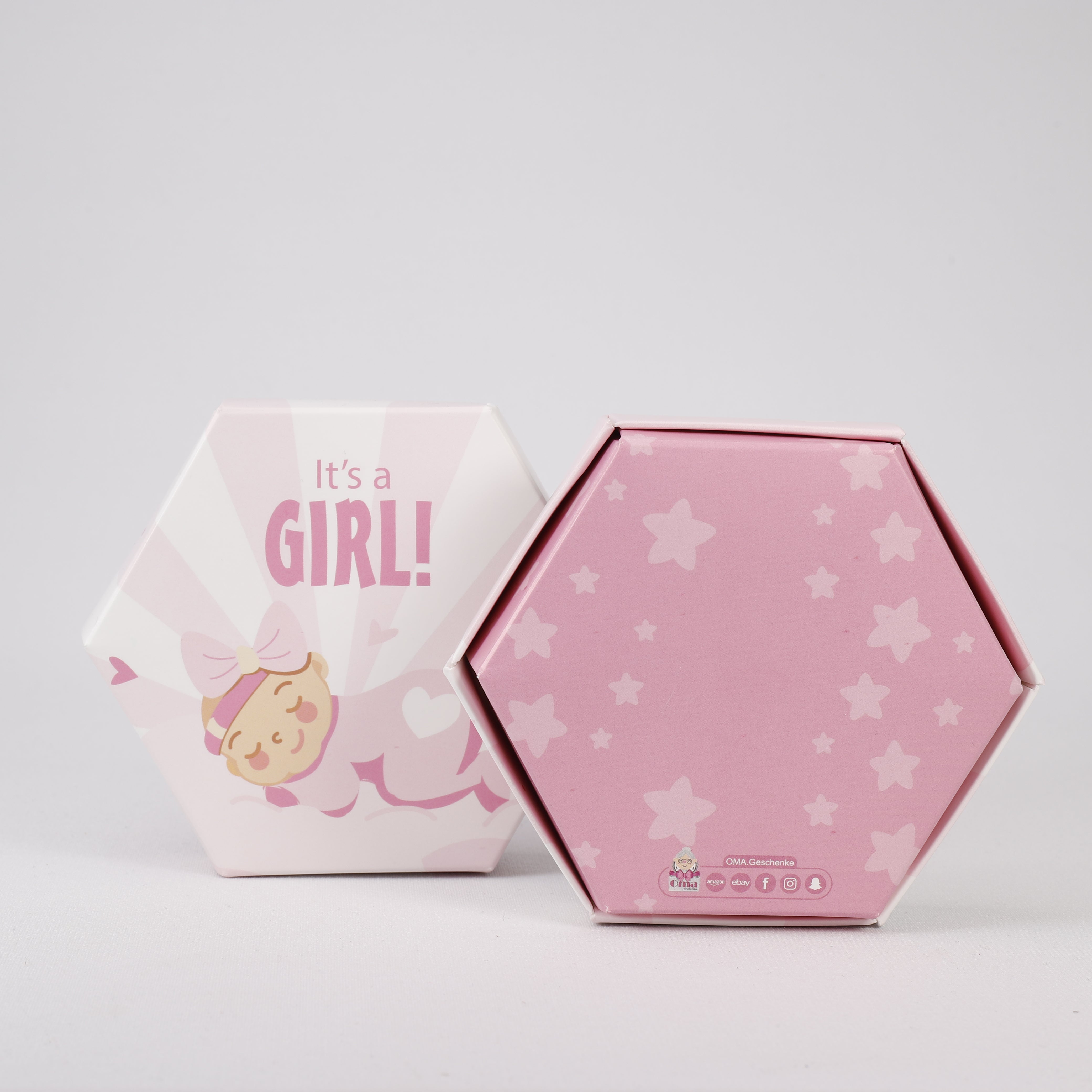 25 x Gastgeschenke Geschenkbox Babyparty Baby Mädchen Taufe Geburt 9,5 x 3 cm Roza.